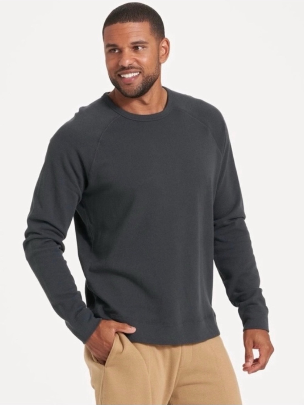 Vuori Vital Crew Size XL Long Sleeve Charcoal Organic Cotton Terry Soft
